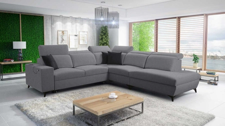 Ecksofa mit Schlaffunktion Kelly Sleek IX grau rechts elegantes Ecksofa mit bequemen Armlehnen und verstellbaren Kopfstützen