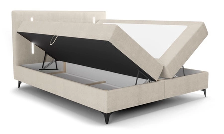 Boxspringbett Norco 160x200 beige stilvolles Bett mit Bettzeug Lagerung Beleuchtung im Kopfteil fügt eine einzigartige Note