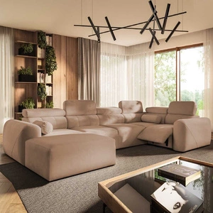 Ecksofa mit Schlaffunktion Cantare IV Lux Lachsfarbe links Sorgfältig verarbeitetes Ecksofa für das Wohnzimmer mit anhebbarer Fußstütze