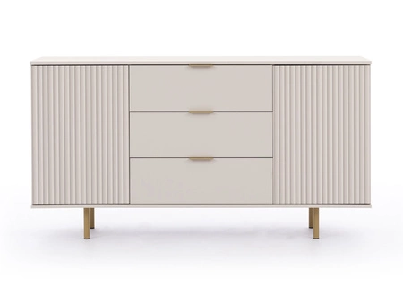 Kommode mit Schubladen Sula 150 cm beige elegante und funktionelle Kommode mit dekorativen geriffelten Fronten und Metallgriffen