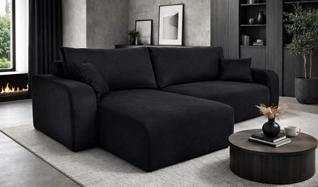 Ecksofa mit Schlaffunktion Fiesta XL schwarz universal Ecksofa mit Bettzeugablage strapazierfähiger Plüschstoff