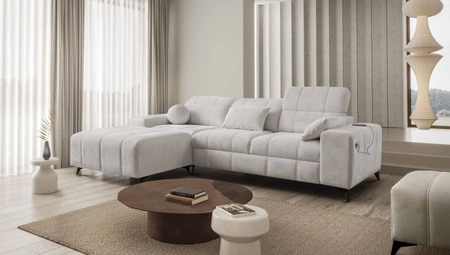 Ecksofa mit Schlaffunktion Penejos grau Esche links elegantes Ecksofa mit Bettzeugablage bequem verstellbare Kopfstützen