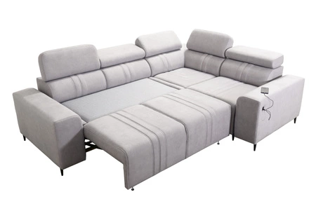 Ecksofa mit Schlaffunktion Castel II grau Esche rechts komfortables Ecksofa mit verstellbaren Kopfstützen Container für Bettzeug