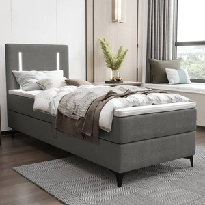 Boxspringbett Norco 90x200 grau stilvolles Bett mit Bettzeug Lagerung Beleuchtung im Kopfteil fügt eine einzigartige Note