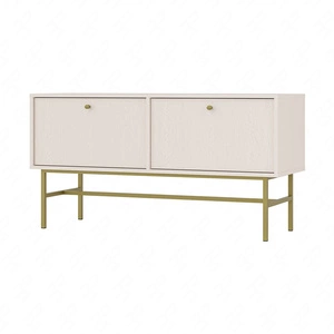 RTV-Schrank Kioto III 121 cm beige eleganter Schrank mit nach unten öffnenden Türen gedeckte Farben goldener Metallrahmen