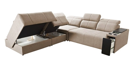 Ecksofa mit Schlaffunktion Tesalia IX beige links modernes Design komfortable Schiebelehne Schublade in der Seite des Möbels