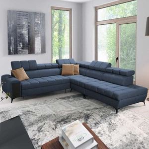 Ecksofa mit Schlaffunktion Bolmso IX blau rechte Seite bequemes Ecksofa für Wohnzimmer mit Schublade Bettzeug Container stilvolles Design