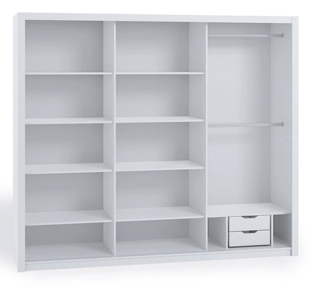 Verspiegelter Schiebeschrank Rico 250 cm Eiche Kloster geräumiger Kleiderschrank für Schlafzimmer, Ankleidezimmer oder Flur klassische Form mit geometrischen Formen