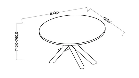 Runder Tisch Lyon 110 cm Eiche lindberg / schwarz Designer-Esstisch auf Metallspinnenbeinen höhenverstellbar