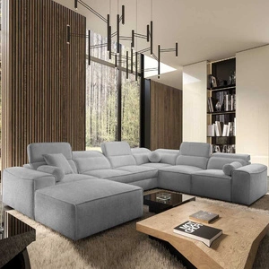 Ecksofa mit Schlaffunktion Viano VIII hellgrau links modernes Ecksofa mit interessantem Design Container für Bettzeug