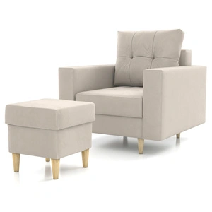 Sessel mit Fußstütze Vaso hellbeige bequemer Sessel für Wohnzimmer im skandinavischen Stil weicher Sitz hohe Holzbeine