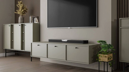 Kioto IV RTV-Wandschrank 180 cm Eukalyptus stilvolles Design mit dezenten Farben Schrank mit nach unten öffnenden Türen