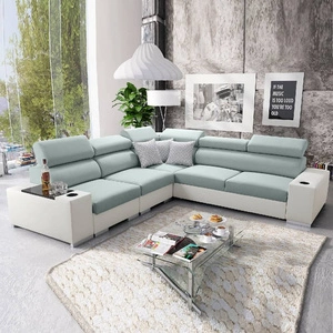 Ecksofa mit Schlaffunktion Provo III arktikblau/weiß linkes Ecksofa mit Bettzeugablage und verstellbaren Kopfstützen