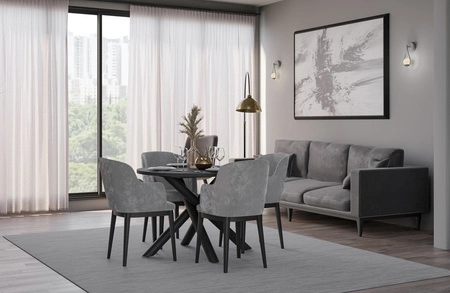 Runder Tisch Lyon 110 cm portland Esche / schwarz Designer Esstisch Metall Spinne Beine höhenverstellbar