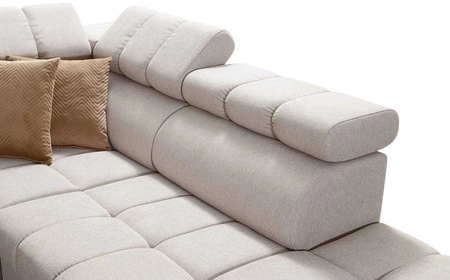 Ecksofa mit Schlaffunktion Bolmso VI violett rechts bequemes Ecksofa mit verstellbaren Kopfstützen dekorative Steppung auf der Sitzfläche