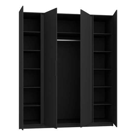 Kleiderschrank mit Spiegel Kastano XIV 200 cm schwarz / Eiche evoke elegantes Design Kleiderschranktür mit schwarzen Lamellen dekoriert Kleiderschrank für Flur