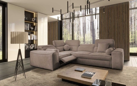 Ecksofa mit Schlaffunktion Viano II Lux hellbraun linkshändig Designer-Ecksofa für das Wohnzimmer mit komfortablem ausziehbarem Fußteil