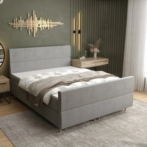 Boxspringbett Benet 180x200 hellgrau Bett im modernen skandinavischen Stil mit markantem Kopf- und Fußteil