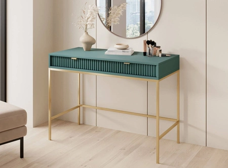 Konsolentisch Lovro pastellgrün mit Schubladen ein stilvolles und funktionelles Möbelstück für den Flur, das Wohnzimmer oder das Büro, goldfarbener Rahmen