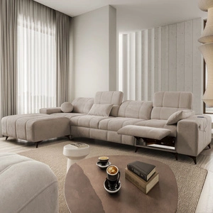 Ecksofa mit Schlaffunktion Penejos XII Lux dunkelbeige linke stilvolles Ecksofa mit bequemer ausziehbarer Fußstütze