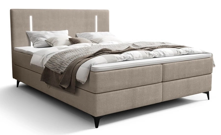 Boxspringbett Norco 160x200 dunkelbeige stilvolles Bett mit Staukasten Beleuchtung im Kopfteil fügt eine einzigartige Note