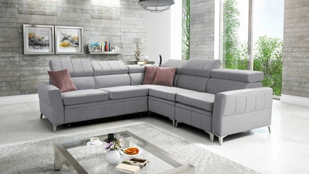 Ecksofa mit Schlaffunktion Rava IV grau Esche rechts Samt Komfort bei der täglichen Erholung Behälter für Bettzeug