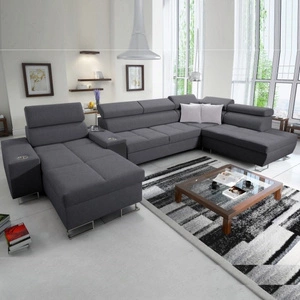 Ecksofa mit Schlaffunktion Dafni V graphit links geflochten komfortables und bequemes Ecksofa mit verstellbaren Kopfstützen