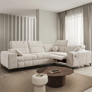 Ecksofa mit Schlaffunktion Penejos II Lux creme rechts komfortables Ecksofa für das Wohnzimmer mit bequemer ausziehbarer Fußstütze