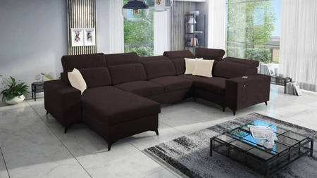 Ecksofa mit Schlaffunktion Kelly Sleek IV braun links Ecksofa mit Bettkästen Webstoff
