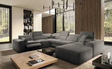 Ecksofa mit Schlaffunktion Viano VIII Lux grau rechts Design-Ecksofa mit ausziehbarem Fußteil Bettzeug-Container