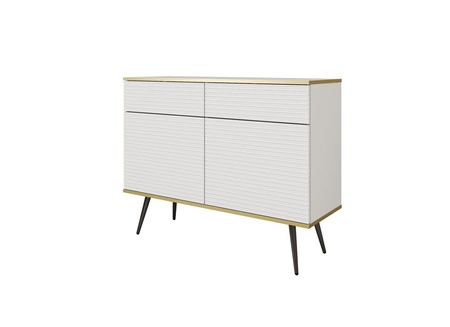 Kommode Luxury 107 cm weiß stilvolle Kommode mit geriffelten Fronten Körper mit Gold trim schwarzen Metallbeinen gekrönt