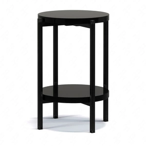 Runder Couchtisch 44 cm Sampi glänzend schwarz mit zusätzlichem Regal helles Design Metallbasis reizvolle Dekoration jedes Interieur