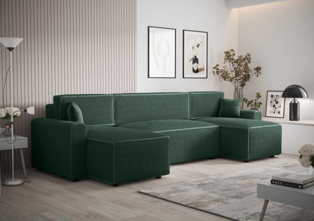 Ecksofa mit Schlaffunktion Brandon U Bis grüner Bettzeugcontainer dreidimensionaler Stoff mit ausdrucksstarken Streifen weiche Armlehnen