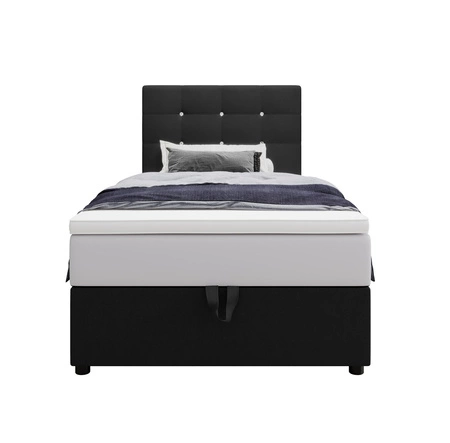 Boxspringbett Kingston 90x200 schwarzes Bett im modernen skandinavischen Stil mit gepolstertem Kopfteil mit Kristallen Bett mit Staukasten