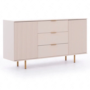 Kommode mit Schubladen Sula 150 cm beige elegante und funktionelle Kommode mit dekorativen geriffelten Fronten und Metallgriffen