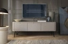 TV Schrank Zoya 168 cm beige modernes Design massive Metallbeine geriffelte Front charakteristische ovale Form