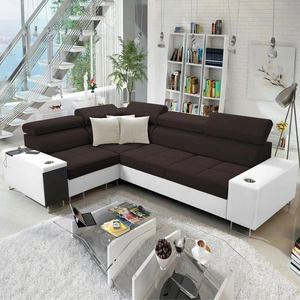 Ecksofa mit Schlaffunktion Dafni II braun-weißes Flecht-Ecksofa links mit Bettzeugstauraum und Vollauszug