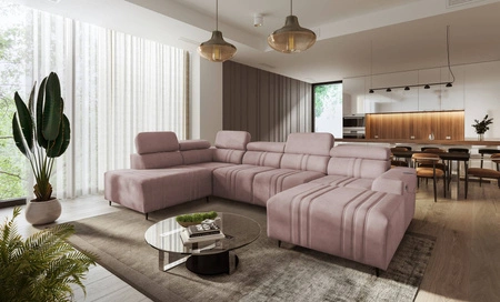 Ecksofa mit Schlaffunktion Castel VI rosa rechts komfortables und elegantes Ecksofa mit zwei Bettkästen