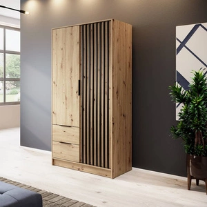Kleiderschrank Aspen 105 cm handwerkliche Eiche / schwarze Lamellen modernes Möbeldesign Schranktür mit Lamellen verziert