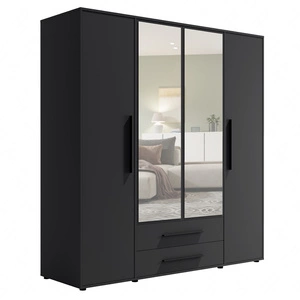 Spiegelschrank Maxione 198 cm schwarz geräumiger Kleiderschrank für Schlafzimmer Jugendzimmer oder Flur angereichert mit Schubladen