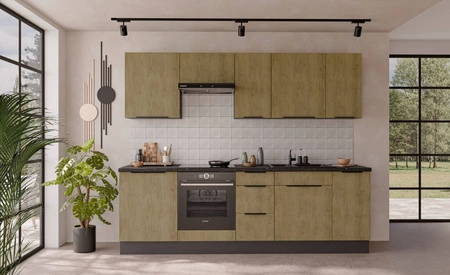 Küchenmöbel Set Corsico 260 cm elegante Küchenschränke in trendigen und natürlichen Farben Metallkantengriffe