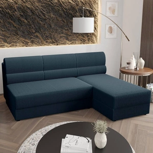 Ecksofa mit Schlaffunktion Fogu blau rechte Seite stilvolles Ecksofa mit einfachem Design mit Cord-Stoff Bettzeug Container abgedeckt