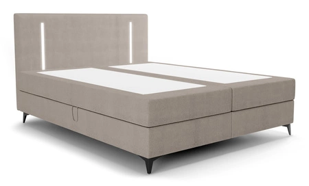 Boxspringbett Norco 140x200 dunkelbeige stilvolles Bett mit Staukasten Beleuchtung im Kopfteil fügt eine einzigartige Note