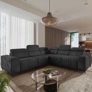 Ecksofa mit Schlaffunktion Castel III graphit links Ecksofa mit zwei Bettkästen verstellbare Kopfstützen