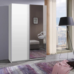 Schiebeschrank mit Spiegel Vilo 135 cm weiß modernes Design ABS-Finish und Aluminium-Türführungen