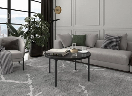 Runder Couchtisch 80 cm Sampi schwarz zeitloses und leichtes Design solides Metallgestell idealer Tisch für jede Umgebung