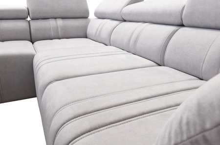 Ecksofa mit Schlaffunktion Castel IV rosa rechte Seite stilvolles Ecksofa mit Bettzeugcontainern und verstellbaren Kopfstützen