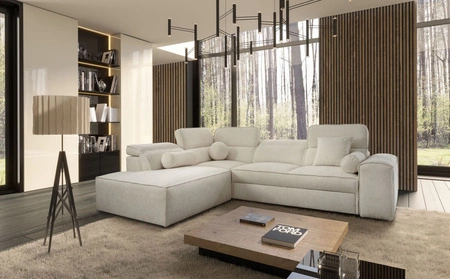 Ecksofa mit Schlaffunktion Viano VII creme links modisches und stilvolles Ecksofa mit verstellbaren Kopfstützen Zierkissen