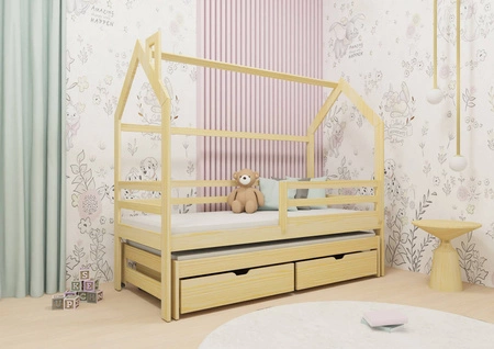 Kinderbett Chip 80x170 cm Kiefer Ausziehbares Doppelbett für das Kinderzimmer Holzbett in Form eines Hauses mit geräumigen Schubladen