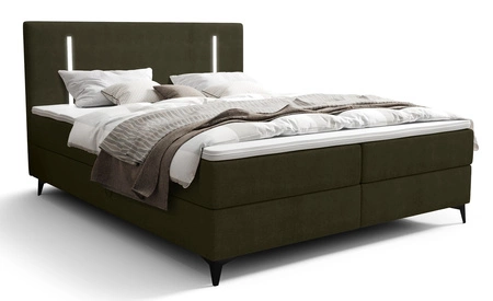 Boxspringbett Norco 160x200 grün stilvolles Bett mit Aufbewahrungsbox Beleuchtung im Kopfteil fügt eine einzigartige Note